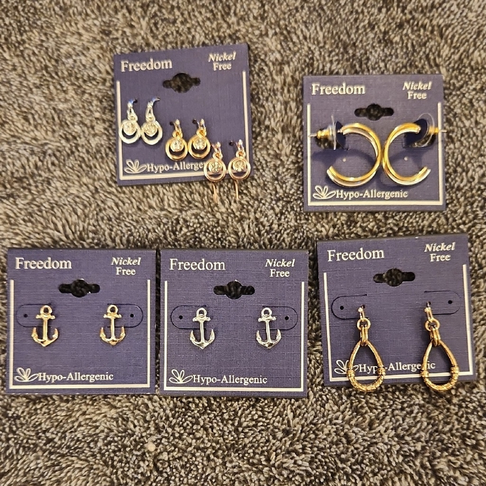 Freedom Hypo-Allergenic Nickel Free Earrings Lot of 5
